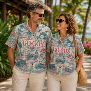 The Go-Go’s Hawaiian Shirt - Retro 80s Pop Rock Button Up Shirt with Vacation, We Got the Beat and Our Lips Are Sealed Art