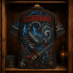 Scorpions Hawaiian Shirt - Stained Glass Hard Rock All-Over Print Button-Up Shirt