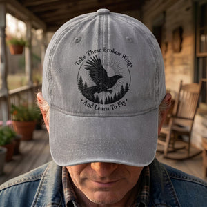 Broken Wings Take These Broken Wings And Learn To Fly Denim Cap Retro Vintage Dad Cap Gift For Dad (With Box)