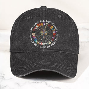 Imagine All The People Living Life In Peace Denim Cap Retro Music John Lenon Cap Gift For Dad (With Box)
