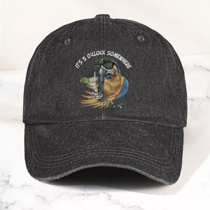 It's 5 O'Clock Somewhere Denim Cap Retro Jimmy Buffett Tribute Dad Baseball Cap (With Box)