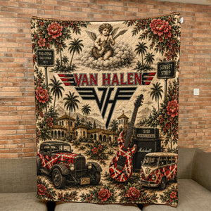 Van Halen Sherpa Blanket Frankenstrat Guitar Vintage Collage Hard Rock Blanket