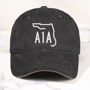 A1A Highway Sign Florida Denim Cap Retro Jimmy Buffett Inspried Hat (With Box)