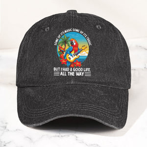 Tropical Parrot Denim Dad Cap “I Had a Good Life All the Way” Island Music Vibes Hat (With BOX)