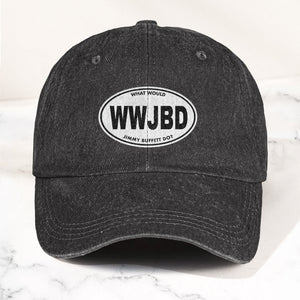 WWJBD Denim Cap Retro Jimmy Buffett Inspired Dad Hat (With Box)