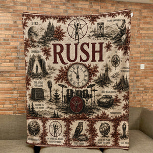 Rush Band Sherpa Blanket Starman Vintage Sketch Collage Progressive Rock Blanket