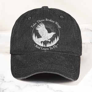 Broken Wings Take These Broken Wings And Learn To Fly Denim Cap Retro Vintage Dad Cap Gift For Dad (With Box)