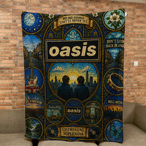 Oasis Band Sherpa Blanket Champagne Supernova Stained Glass Blanket