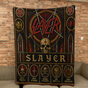 Slayer Sherpa Blanket Eagle Swords Skull Stained Glass Thrash Metal Throw Blanket