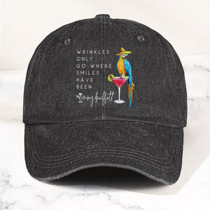 Jimmy Buffett Quote Denim Dad Cap "Wrinkles Only Go Where Smiles Have Been"
