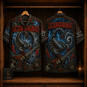 Scorpions Hawaiian Shirt - Stained Glass Hard Rock All-Over Print Button-Up Shirt