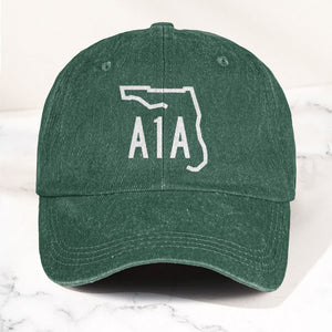 A1A Highway Sign Florida Denim Cap Retro Jimmy Buffett Inspried Hat (With Box)