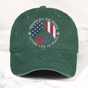 John Lennon Imagine All The People Living Life In Peace Sign American Flag Denim Cap Retro Vintage Dad Cap Gift For Dad (With Box)