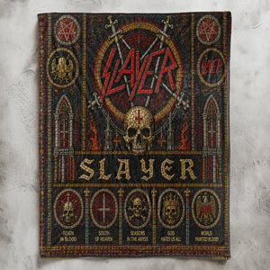 Slayer Sherpa Blanket Eagle Swords Skull Stained Glass Thrash Metal Throw Blanket