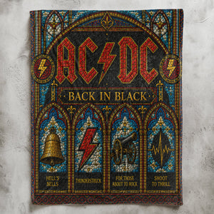 AC/DC Back In Black Sherpa Blanket Stained Glass Rock Icon Throw Blanket