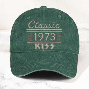 Kiss Classic 1973 Est Hard Rock Glam Metal Band Music Merch Denim Cap Retro Vintage Dad Cap Gift For Dad (With Box)