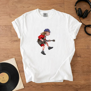 Angus Young Ripping On His Guitar Comfort Tee Classic Music Graphic Shirt