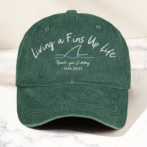 Living A Fins Up Life Denim Cap Retro Jimmy Buffett Inspired Dad Hat (With Box)