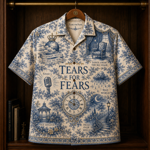 Tears For Fears Hawaiian Shirt - Unisex Toile De Jouy Delft Blue Floral Button Up