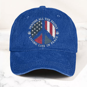 John Lennon Imagine All The People Living Life In Peace Sign American Flag Denim Cap Retro Vintage Dad Cap Gift For Dad (With Box)