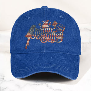 Jimmy Buffett Margaritaville Patriotic American Flag Parrot Music Merch Denim Cap Retro Vintage Dad Cap Gift For Dad (With Box)