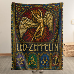 Led Zeppelin Sherpa Blanket Icarus Swan Song Stained Glass Rock Icon Throw Blanket
