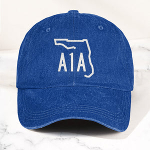 A1A Highway Sign Florida Denim Cap Retro Jimmy Buffett Inspried Hat (With Box)