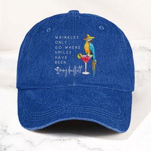 Jimmy Buffett Quote Denim Dad Cap "Wrinkles Only Go Where Smiles Have Been"