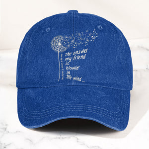 Bob Dylan Blowin In The Wind Dandelion Lyrics Folk Music Merch Denim Cap Retro Vintage Dad Cap Gift For Dad (With Box)