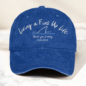 Living A Fins Up Life Denim Cap Retro Jimmy Buffett Inspired Dad Hat (With Box)