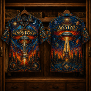 Boston Hawaiian Shirt - Stained Glass Space Rock Band AOP Button-Up Shirt