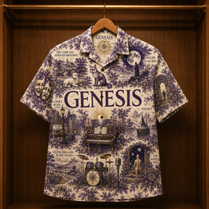 Genesis Hawaiian Shirt - Unisex Vintage Toile De Jouy Lavender Purple Button Up