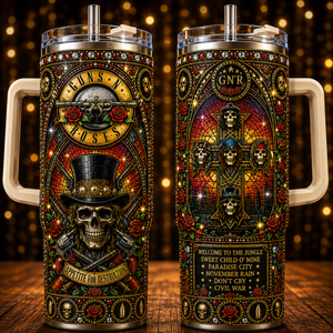 Guns N' Roses 40oz Insulated Tumbler with Handle Stainless Steel Travel Mug with Straw and Lid
