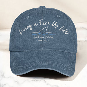Living A Fins Up Life Denim Cap Retro Jimmy Buffett Inspired Dad Hat (With Box)