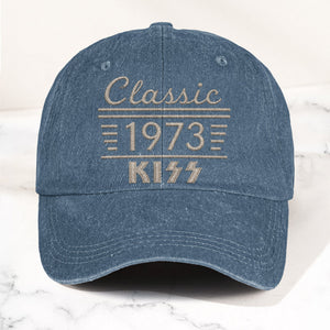 Kiss Classic 1973 Est Hard Rock Glam Metal Band Music Merch Denim Cap Retro Vintage Dad Cap Gift For Dad (With Box)