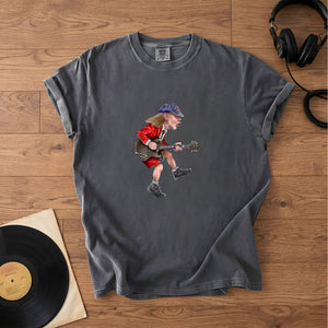 Angus Young Ripping On His Guitar Comfort Tee Classic Music Graphic Shirt