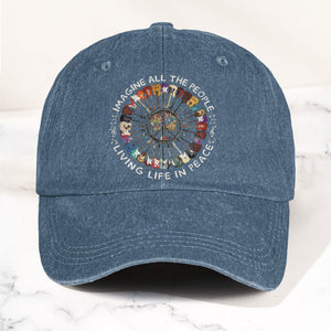 Imagine All The People Living Life In Peace Denim Cap Retro Music John Lenon Cap Gift For Dad (With Box)