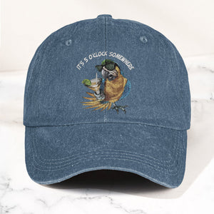 It's 5 O'Clock Somewhere Denim Cap Retro Jimmy Buffett Tribute Dad Baseball Cap (With Box)