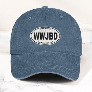 WWJBD Denim Cap Retro Jimmy Buffett Inspired Dad Hat (With Box)