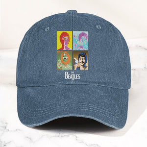 The Beatles Denim Dad Cap Pop Art Portrait Grid Design (With BOX)
