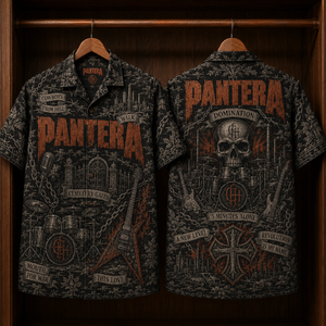 Pantera Hawaiian Shirt - Unisex Dark Toile De Jouy Cowboys From Hell Button Up