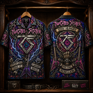 Twisted Sister Hawaiian Shirt - Stained Glass Glam Metal All-Over Print Button-Up Shirt