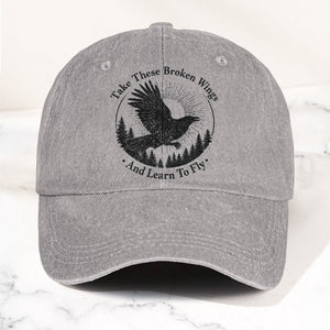 Broken Wings Take These Broken Wings And Learn To Fly Denim Cap Retro Vintage Dad Cap Gift For Dad (With Box)