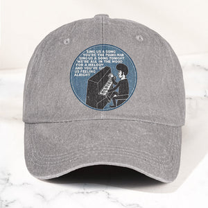 Billy Joel Piano Man Sing Us A Song Lyrics Vintage Graphic Denim Cap Retro Vintage Dad Cap Gift For Dad (With Box)