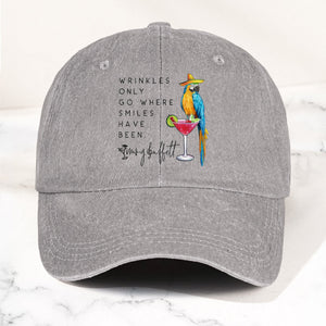 Jimmy Buffett Quote Denim Dad Cap "Wrinkles Only Go Where Smiles Have Been"