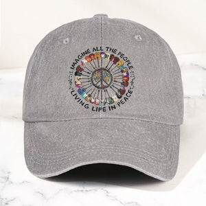 Imagine All The People Living Life In Peace Denim Cap Retro Music John Lenon Cap Gift For Dad (With Box)