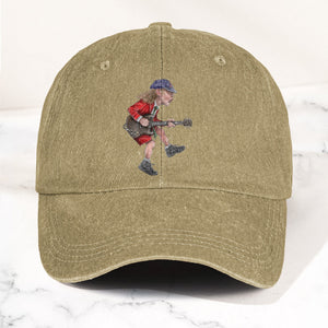 Angus Young In His Guitar Denim Dad Cap Retro AC/DC Design (With BOX)