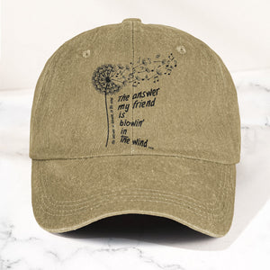 Bob Dylan Blowin In The Wind Dandelion Lyrics Folk Music Merch Denim Cap Retro Vintage Dad Cap Gift For Dad (With Box)