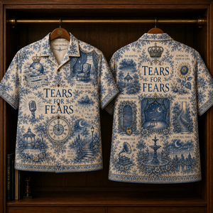 Tears For Fears Hawaiian Shirt - Unisex Toile De Jouy Delft Blue Floral Button Up