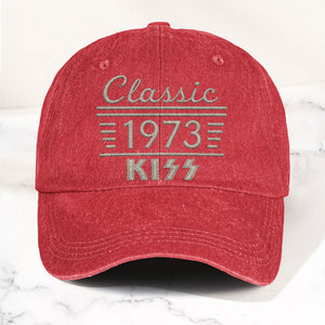 Kiss Classic 1973 Est Hard Rock Glam Metal Band Music Merch Denim Cap Retro Vintage Dad Cap Gift For Dad (With Box)